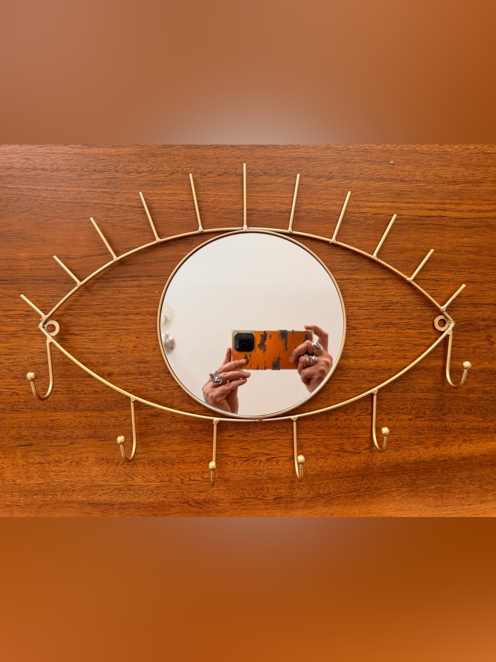 Hollywood Regency Gold Sunburst Eye Round Wall Mirror with Hooks - Wall Decor